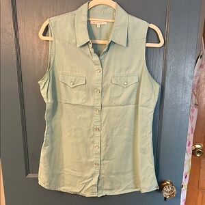 Minty Blue Button Down Sleeveless Shirt
